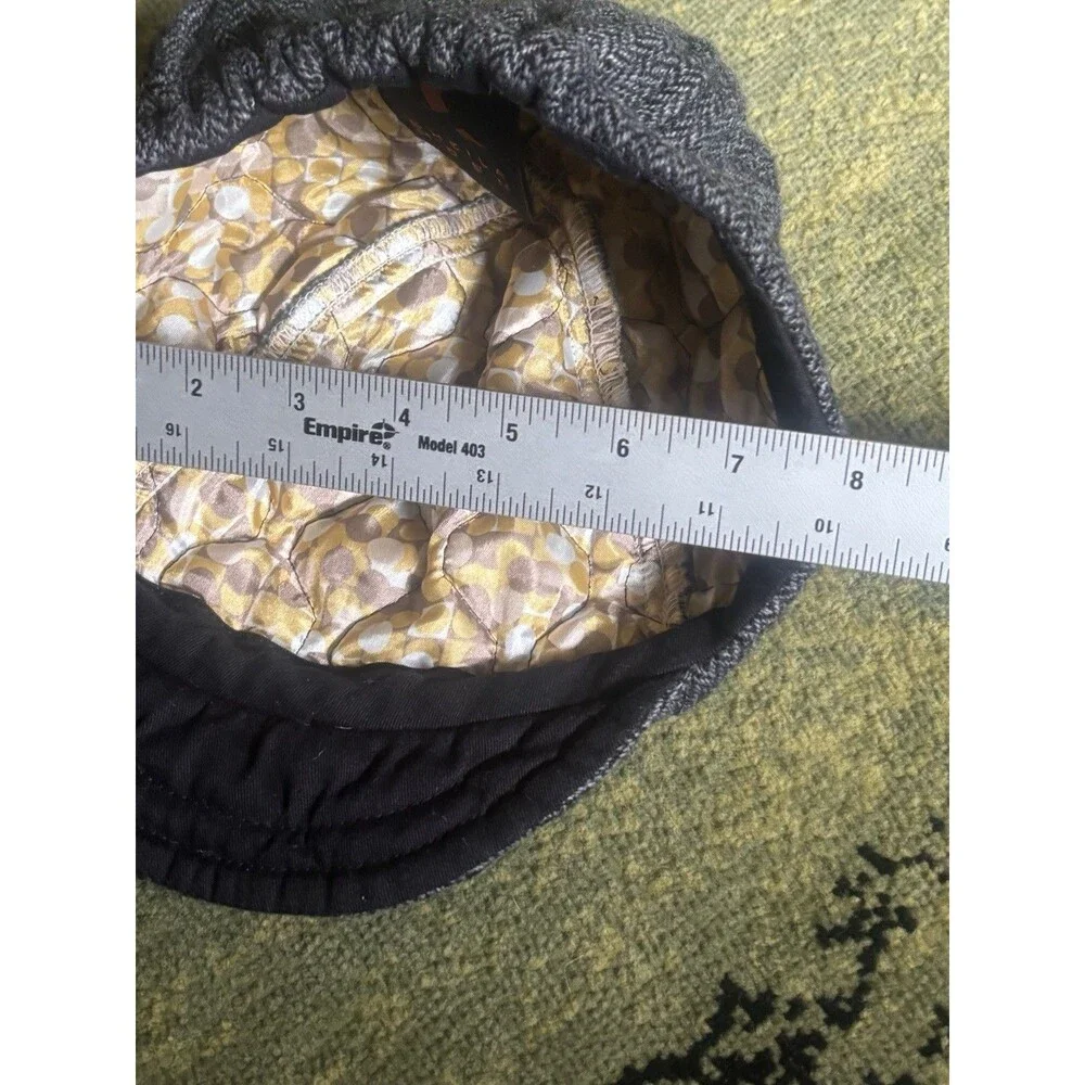 Vtg Y2k Sheila Moon Wool Cycling Cap Hat Knitted Herringbone Gray Satin Lined L